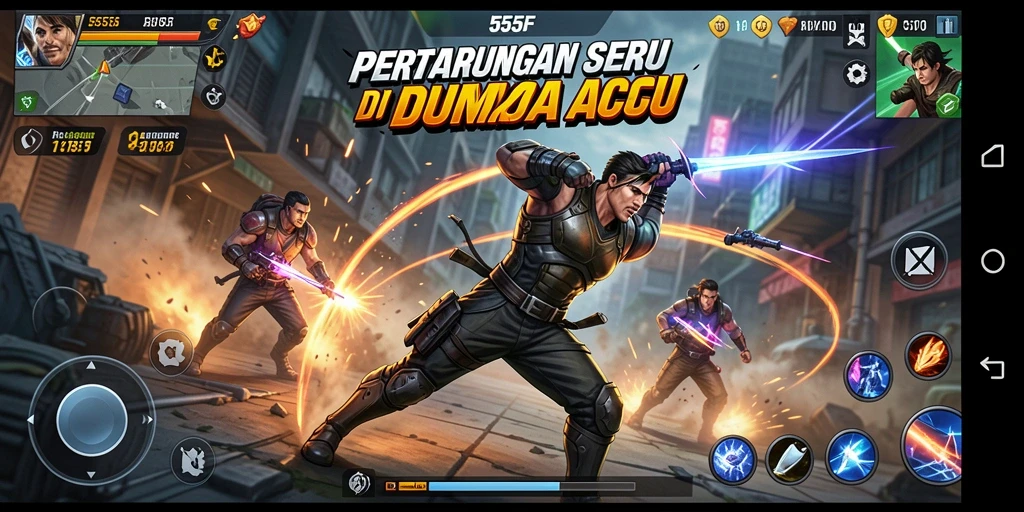 Tampilan gameplay intens dari 555F dengan aksi bertempur yang mendebarkan.