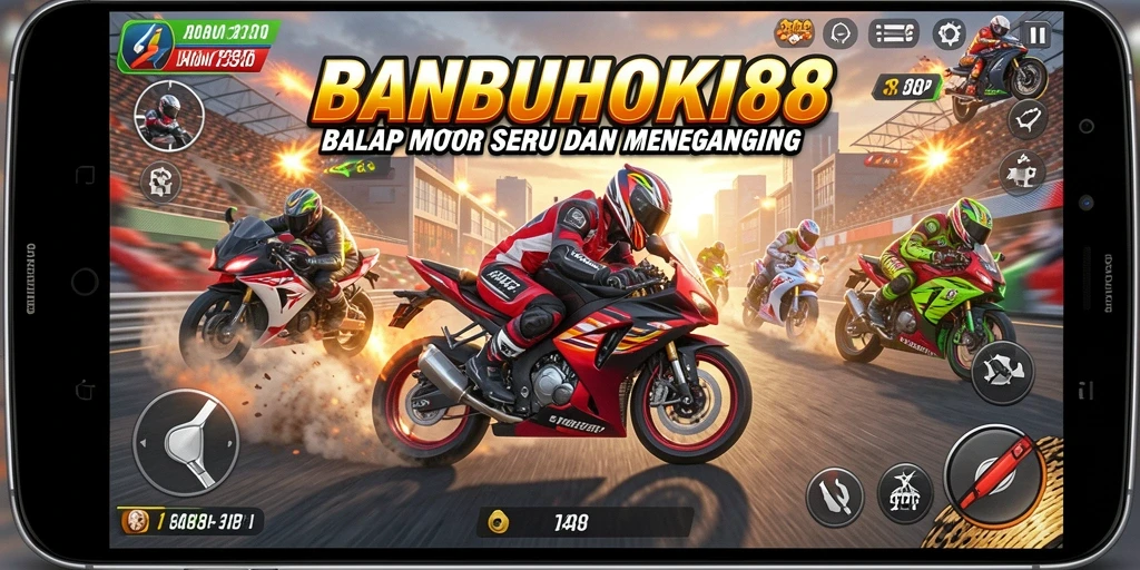Gameplay seru BANBUHOKI88 dengan balapan motor yang menegangkan.