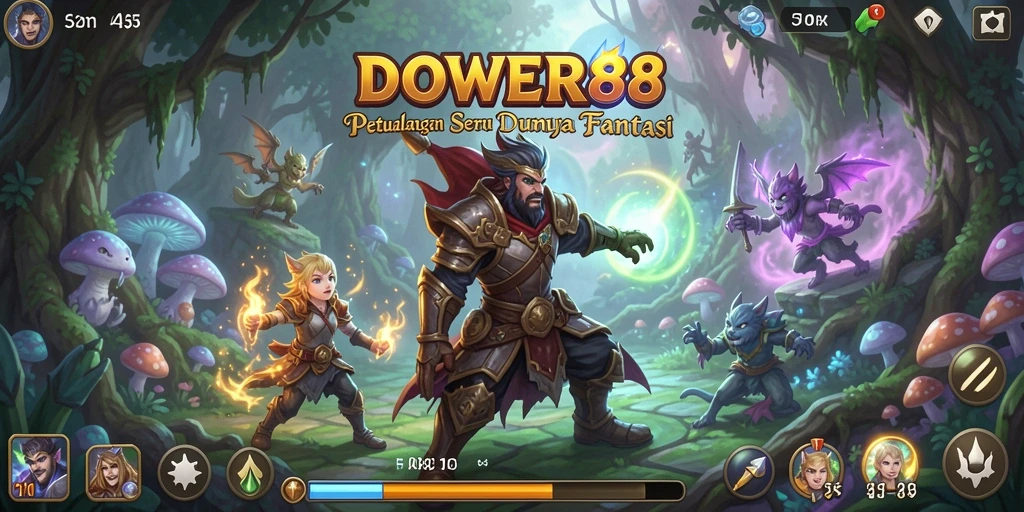 Screenshot gameplay DOWER88 menunjukkan petualangan mendebarkan di dunia fantasi.