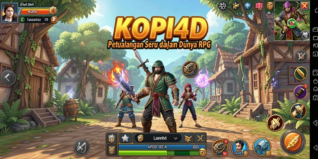 Tampilan utama gameplay KOPI4D dengan karakter dalam petualangan RPG.