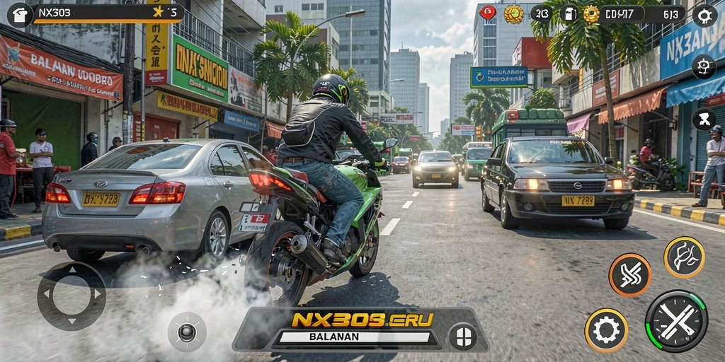 Gameplay balapan motor yang mendebarkan dan menarik.