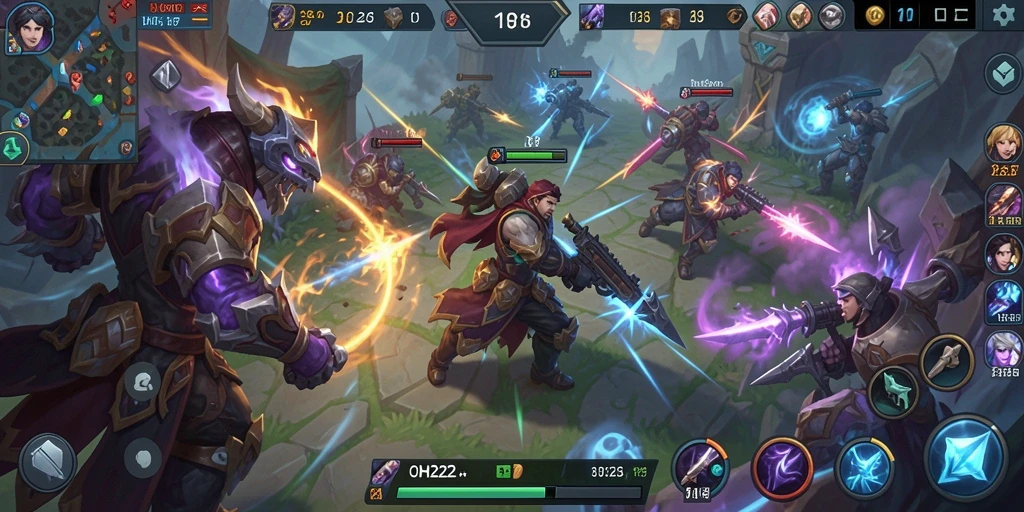 Screenshot gameplay <strong>OH222</strong> menampilkan aksi seru dalam pertempuran MOBA.