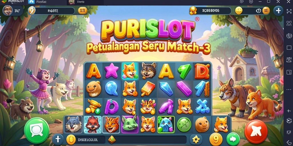 Gambaran gameplay seru di PURISLOT dengan tantangan Match-3.