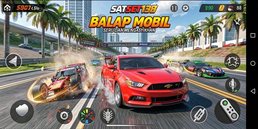 Tampilan gameplay balap yang seru dan penuh aksi dari SATSET138.
