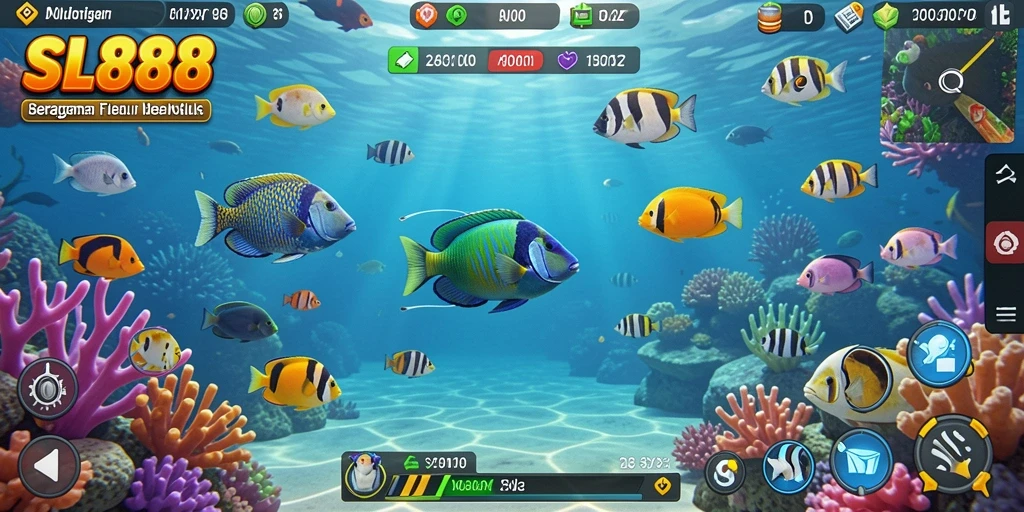 Tampilan gameplay SL888 yang seru saat menembak ikan.