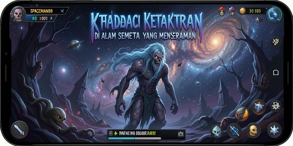 Screenshot gameplay SPACEMAN88 yang menunjukkan suasana mencekam dan menakutkan.