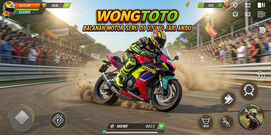 Tangkapan layar menunjukkan balapan motor yang menegangkan di WONGTOTO.